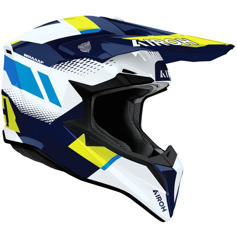 Casco de motocross Airoh Wraaap Vision amarillo-azul brillante