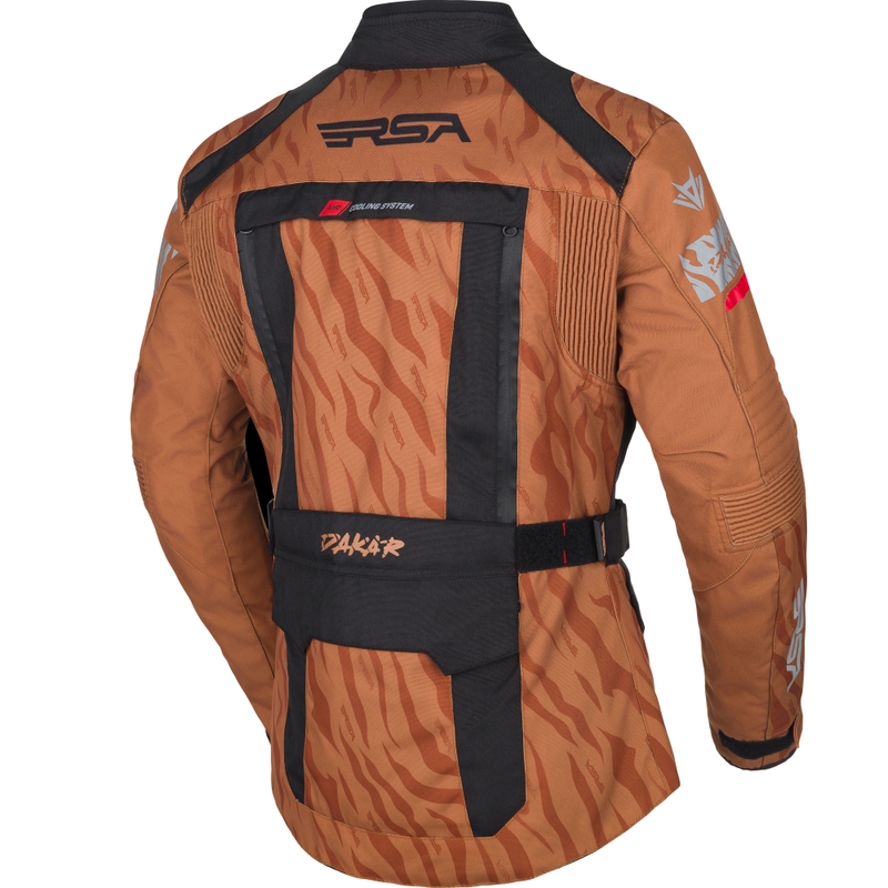 Chaqueta de moto RSA Dakar 2 para mujer, color arena, negro y rojo