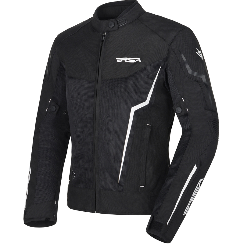 Chaqueta de moto RSA Bolt para mujer, color blanco y negro