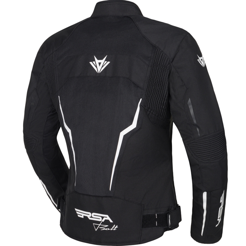 Chaqueta de moto RSA Bolt para mujer, color blanco y negro