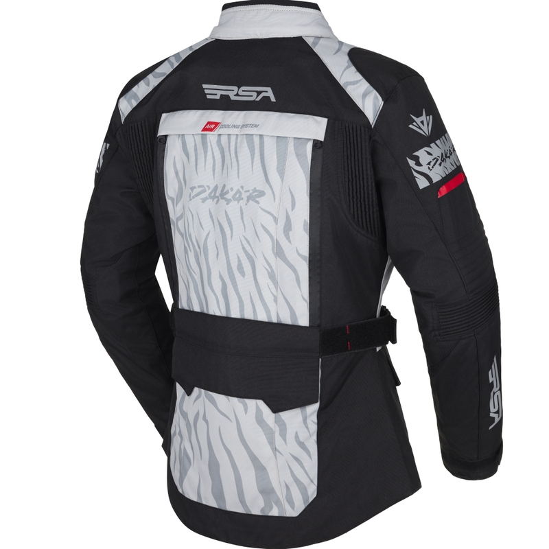 Chaqueta de moto RSA Dakar 2 para mujer, color negro, gris y rojo