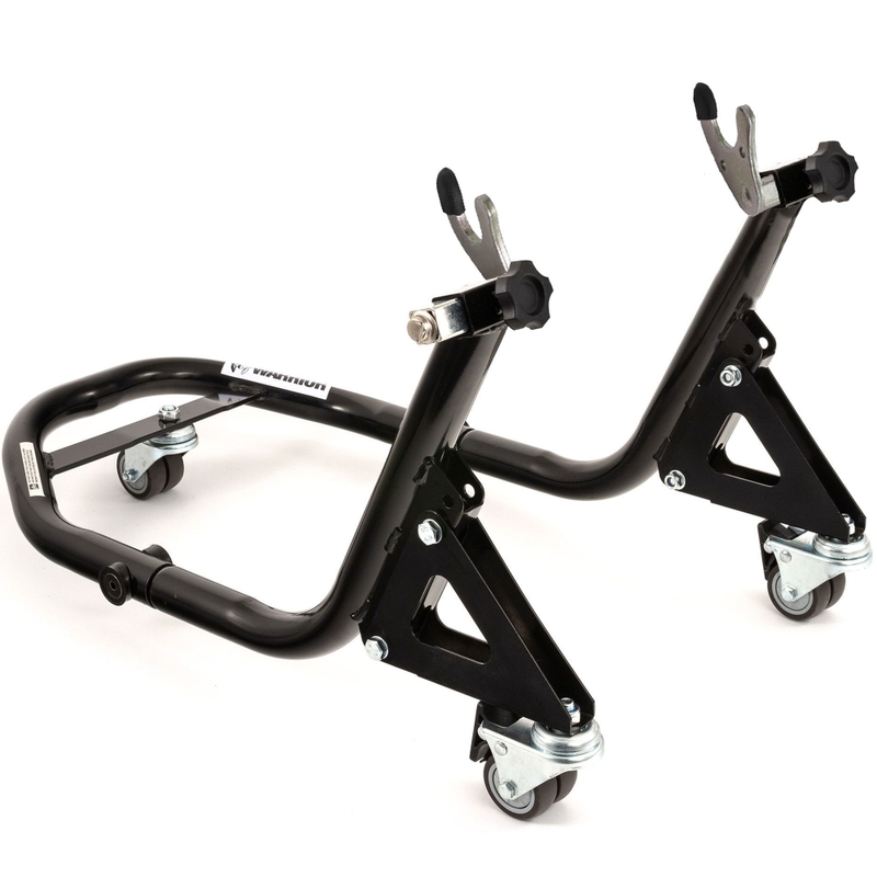 Caballete trasero móvil para moto con horquillas para persianas R-TOOL