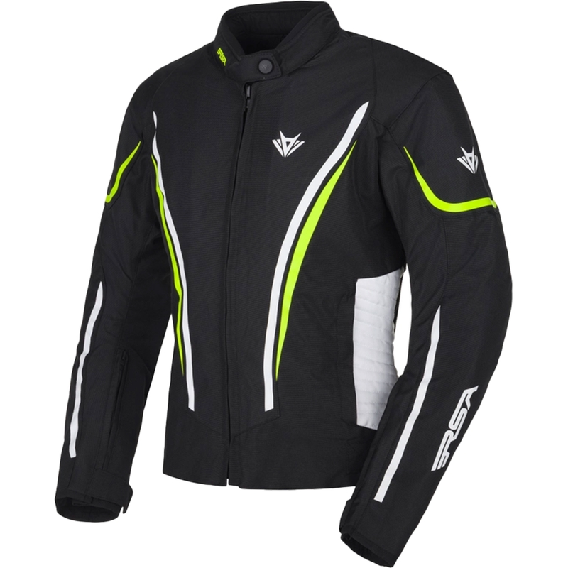 Chaqueta de moto mujer RSA Wasp negro-blanco-amarillo fluo
