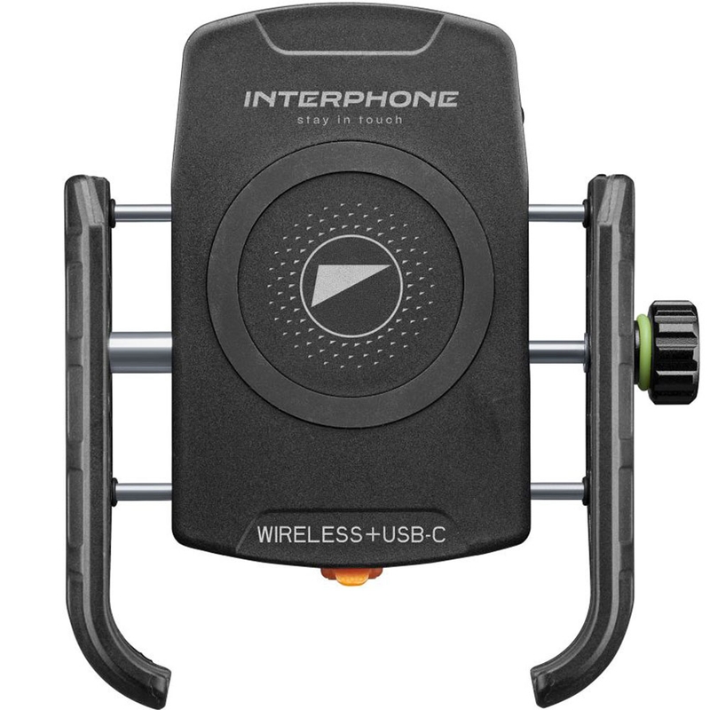 Soporte para teléfono Interphone Crab con carga inalámbrica y USB-C negro