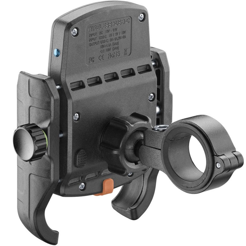 Soporte para teléfono Interphone Crab con carga inalámbrica y USB-C negro