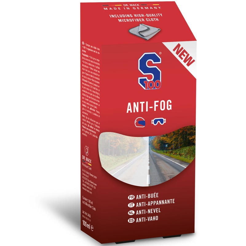 S100 Anti-Fog agente antivaho incluye paño de microfibra 100 ml