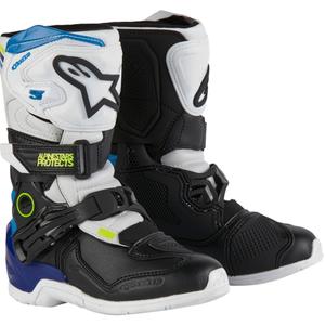 Botas de moto para niños Alpinestars Tech 3S en blanco, negro y azul