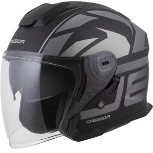 Casco de moto abierto Cassida Jet Tech 2.0 RoTo, negro mate, gris y blanco.