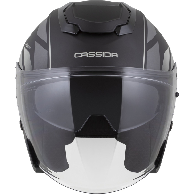 Casco de moto abierto Cassida Jet Tech 2.0 RoTo, negro mate, gris y blanco.