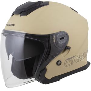 Casco de motocicleta abierto Cassida Jet Tech 2.0 RoTo, acabado arena mate, negro y gris.