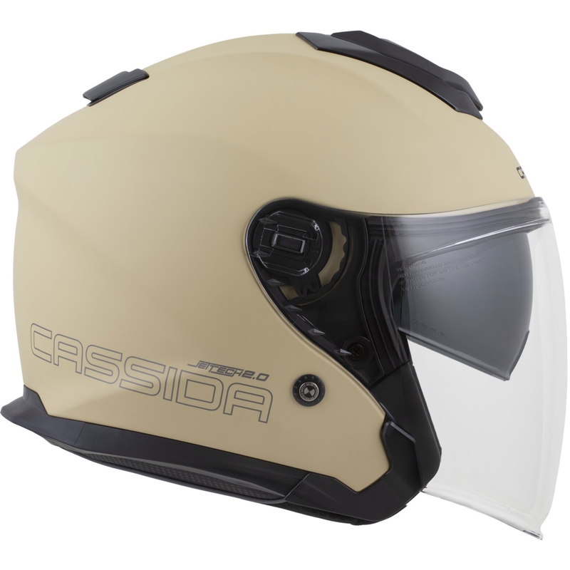 Casco de motocicleta abierto Cassida Jet Tech 2.0 RoTo, acabado arena mate, negro y gris.