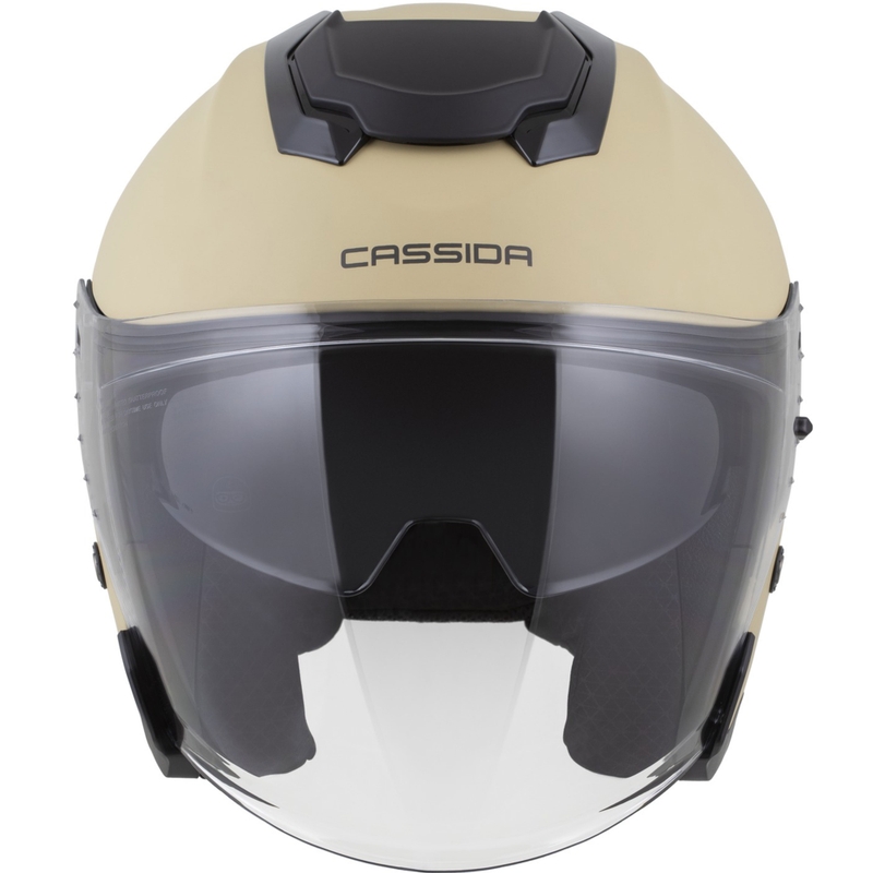 Casco de motocicleta abierto Cassida Jet Tech 2.0 RoTo, acabado arena mate, negro y gris.