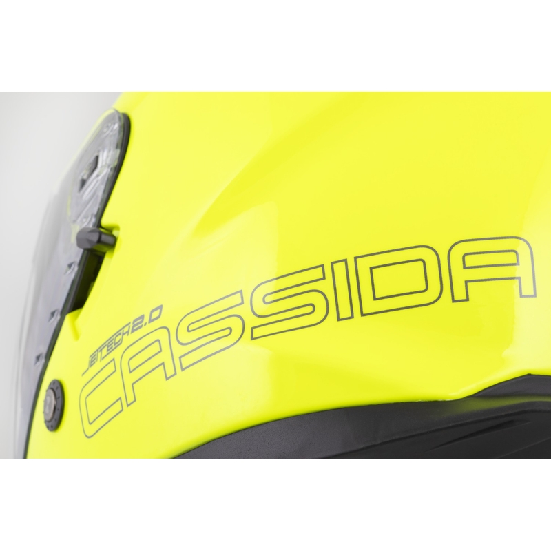 Casco de motocicleta abierto Cassida Jet Tech 2.0 RoTo, amarillo fluorescente, negro y gris.