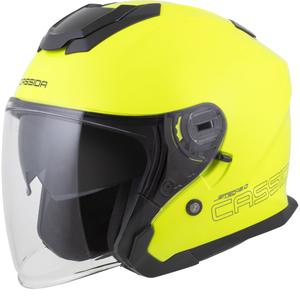 Casco de motocicleta abierto Cassida Jet Tech 2.0 RoTo, amarillo fluorescente, negro y gris.