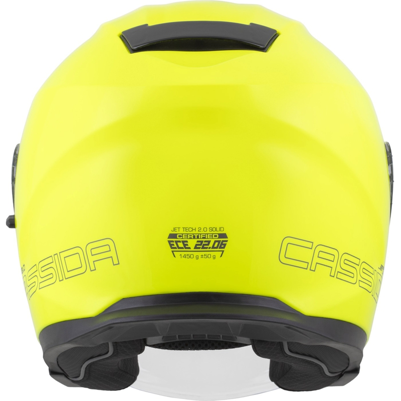 Casco de motocicleta abierto Cassida Jet Tech 2.0 RoTo, amarillo fluorescente, negro y gris.
