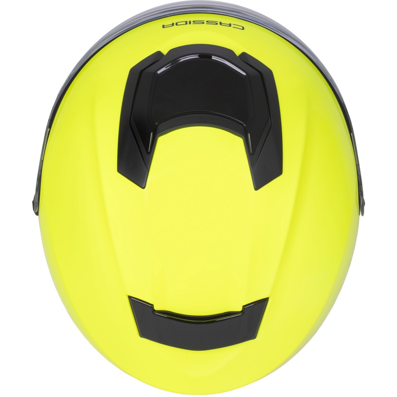 Casco de motocicleta abierto Cassida Jet Tech 2.0 RoTo, amarillo fluorescente, negro y gris.