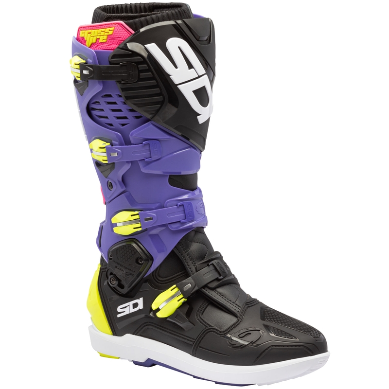 Botas de moto SiDi Crossfire 3 SRS morado-negro-amarillo fluorescente