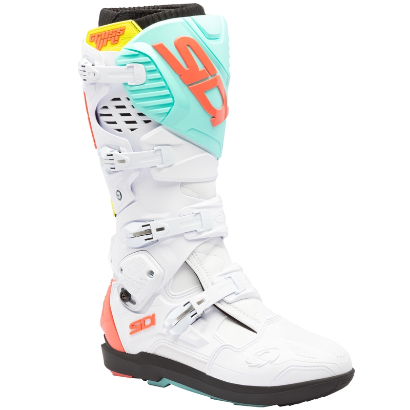 Botas de moto SiDi Crossfire 3 SRS blanco-menta fluorescente-coral fluorescente