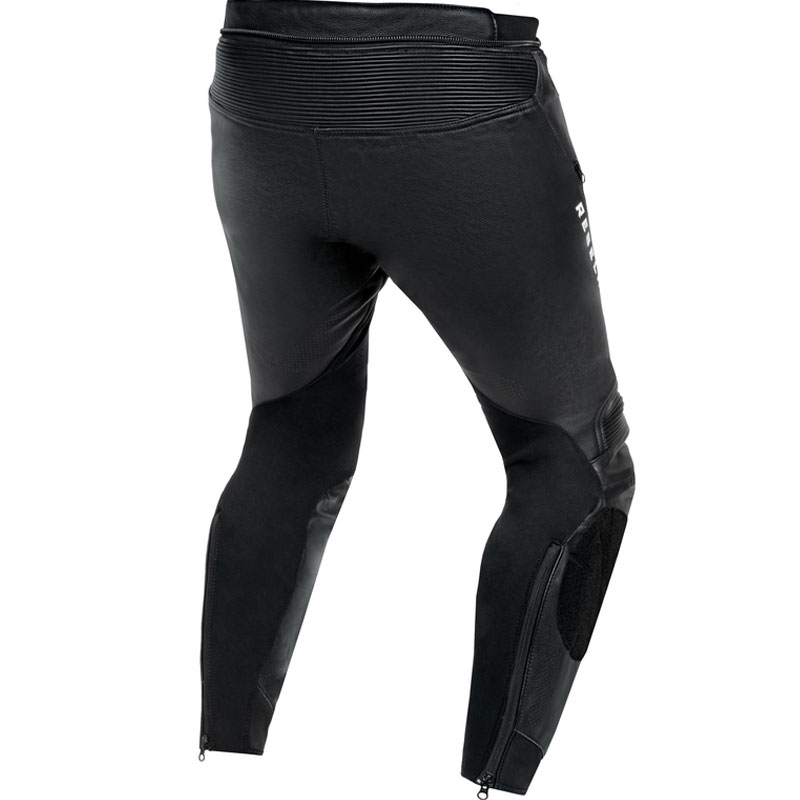 Pantalones de cuero para moto Rebelhorn Veloce, blanco y negro.