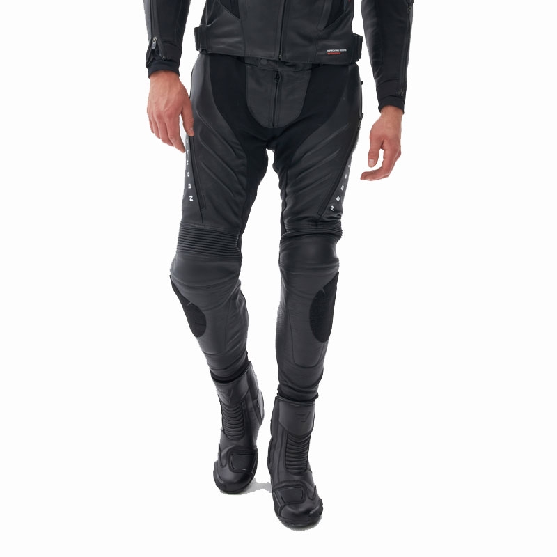 Pantalones de cuero para moto Rebelhorn Veloce, blanco y negro.