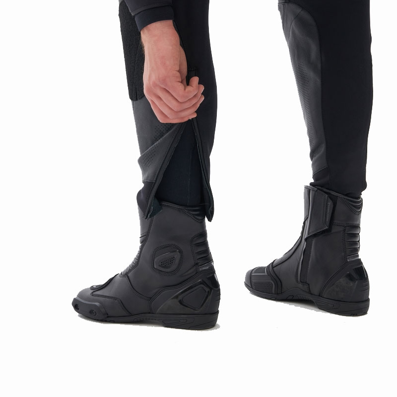 Pantalones de cuero para moto Rebelhorn Veloce, blanco y negro.