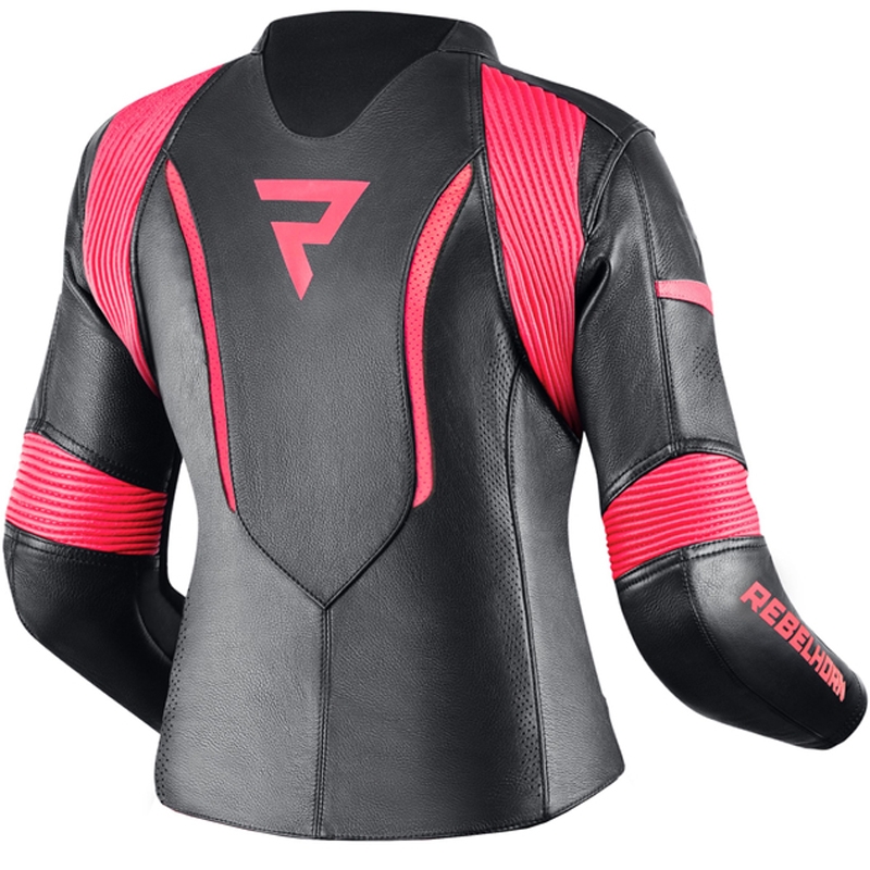 Chaqueta de moto para mujer Rebelhorn Rebel negra y rosa fluorescente