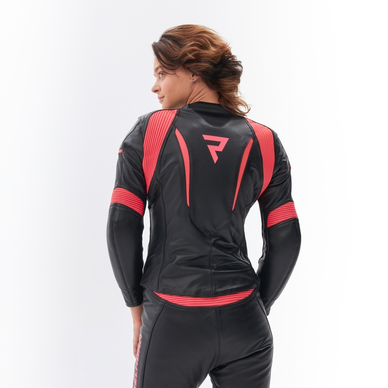 Chaqueta de moto para mujer Rebelhorn Rebel negra y rosa fluorescente