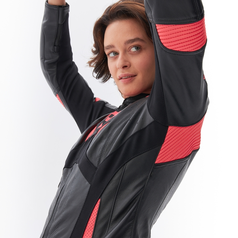 Chaqueta de moto para mujer Rebelhorn Rebel negra y rosa fluorescente