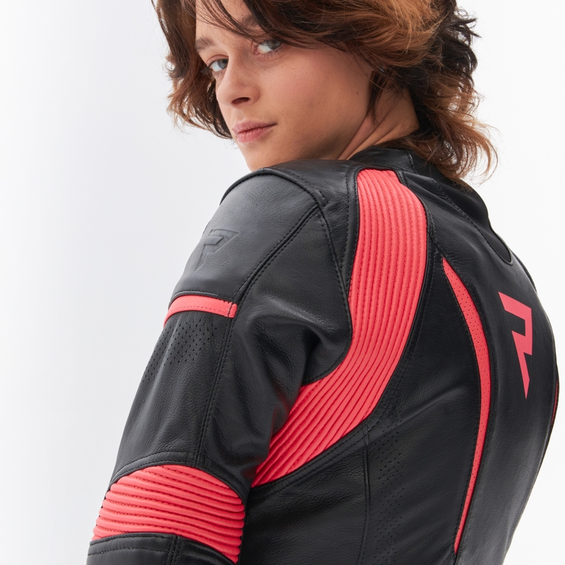 Chaqueta de moto para mujer Rebelhorn Rebel negra y rosa fluorescente