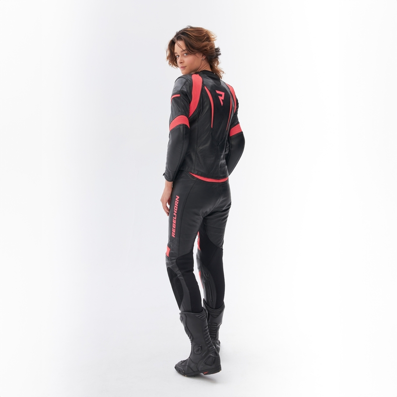 Chaqueta de moto para mujer Rebelhorn Rebel negra y rosa fluorescente