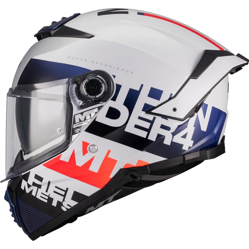 Casco integral de moto MT Thunder 4 SV Waves A17 blanco-azul-rojo