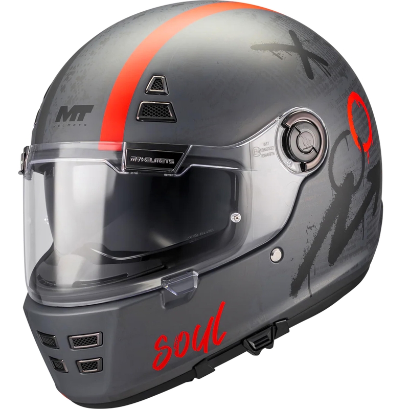 Casco integral de moto MT Jarama SV Papercut C15 gris-rojo mate