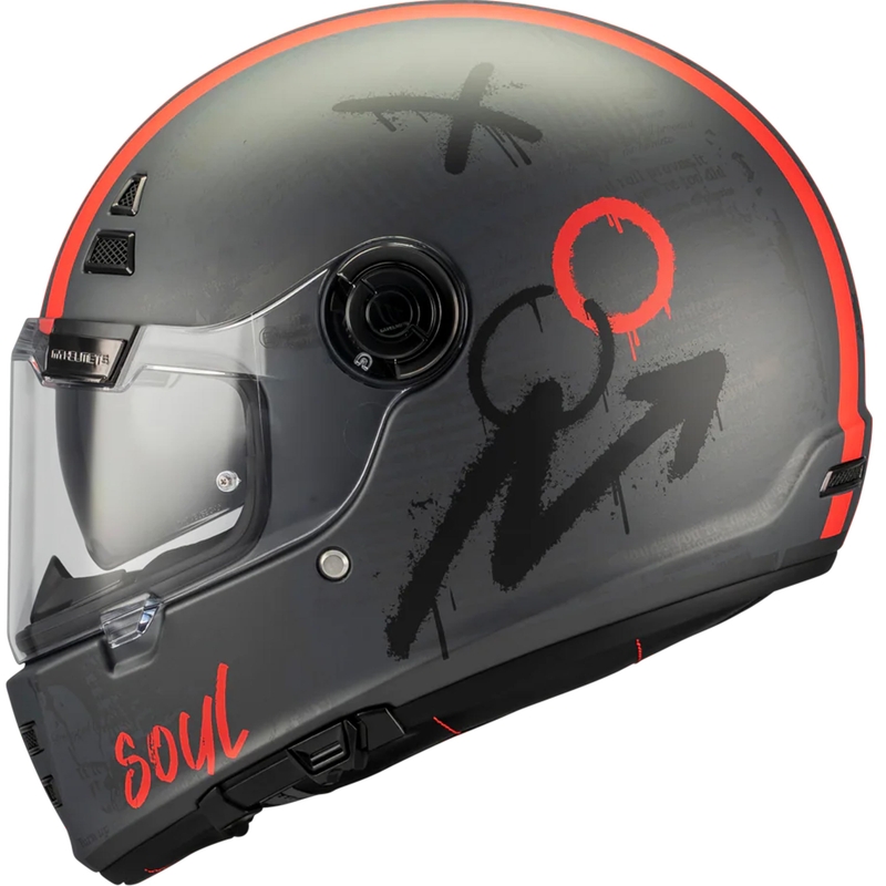 Casco integral de moto MT Jarama SV Papercut C15 gris-rojo mate