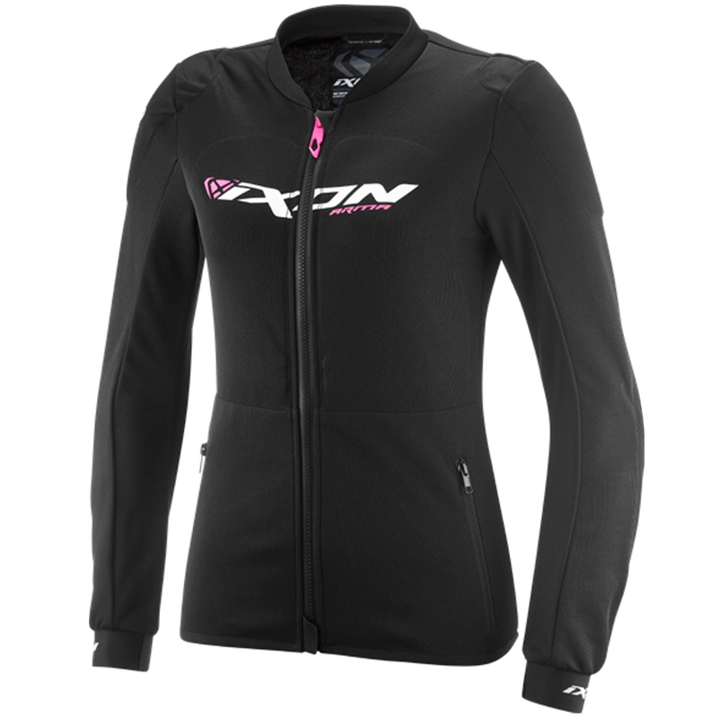 Sudadera de moto para mujer IXON Arma en negro, blanco y rosa flúor