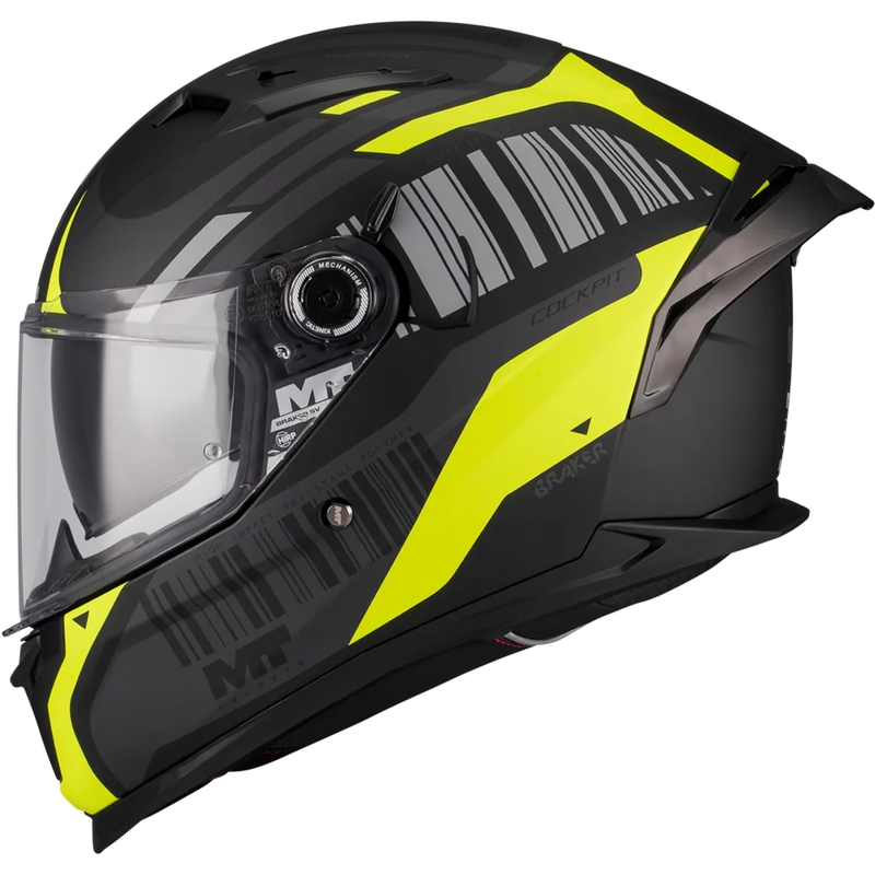Casco integral de moto MT Braker SV Cockpit B13 negro mate-gris-amarillo fluorescente