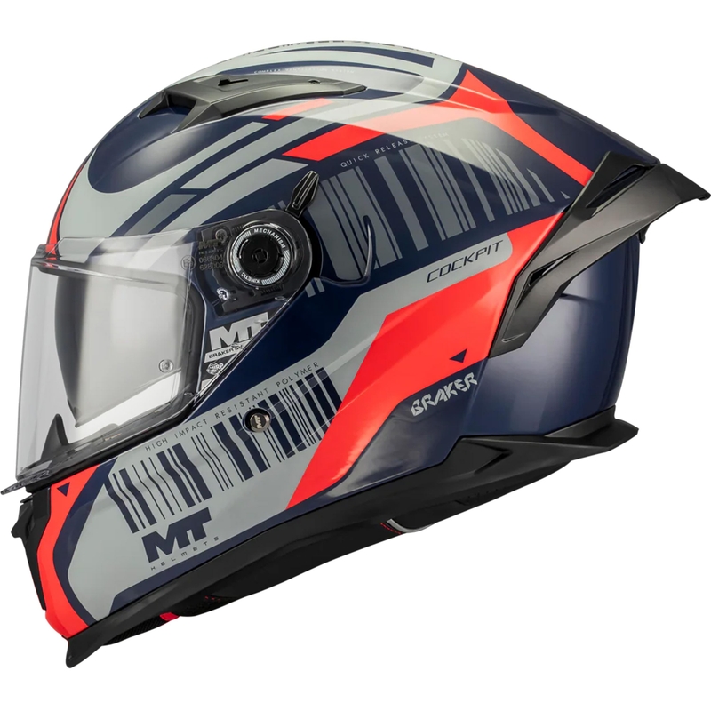 Casco integral de moto MT Braker SV Cockpit B5 azul-gris-rojo