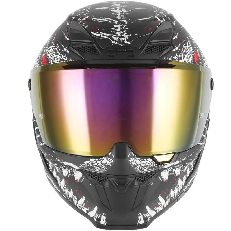 Casco integral para motocicleta NOX Exklusiv Goliath Raptor, negro mate, blanco y rojo.