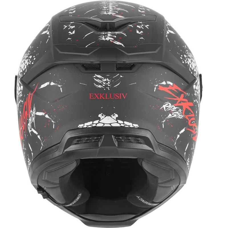 Casco integral para motocicleta NOX Exklusiv Goliath Raptor, negro mate, blanco y rojo.
