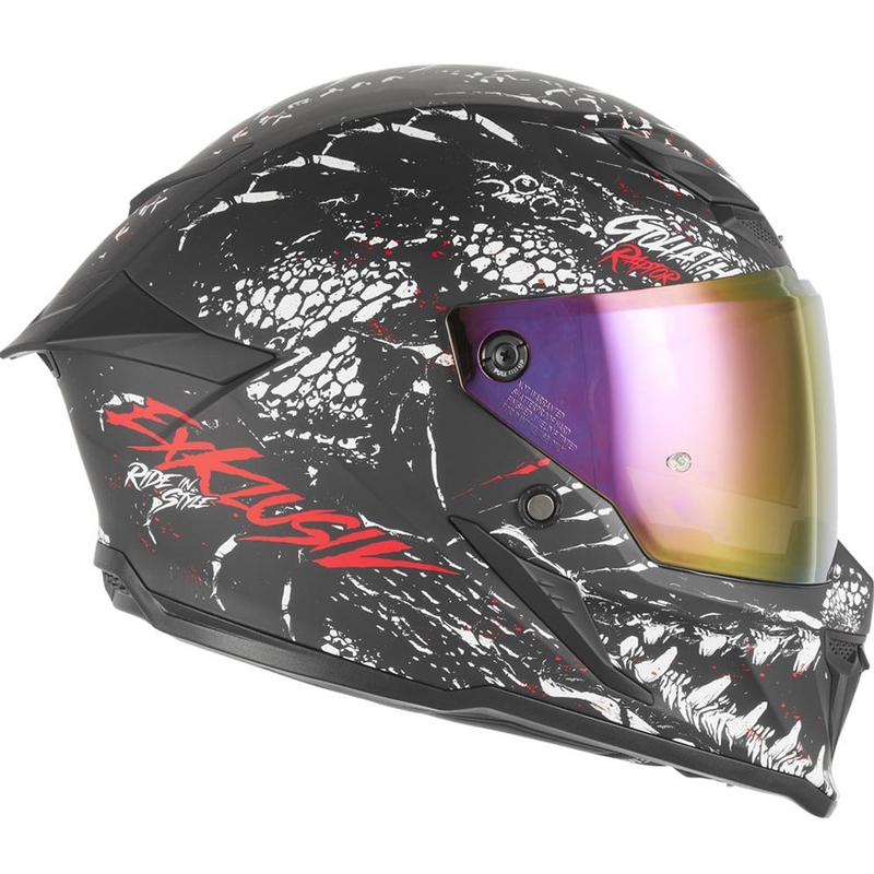 Casco integral para motocicleta NOX Exklusiv Goliath Raptor, negro mate, blanco y rojo.