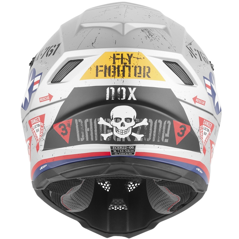 Casco de motocross infantil NOX N761 Fly Fighter plateado-multicolor