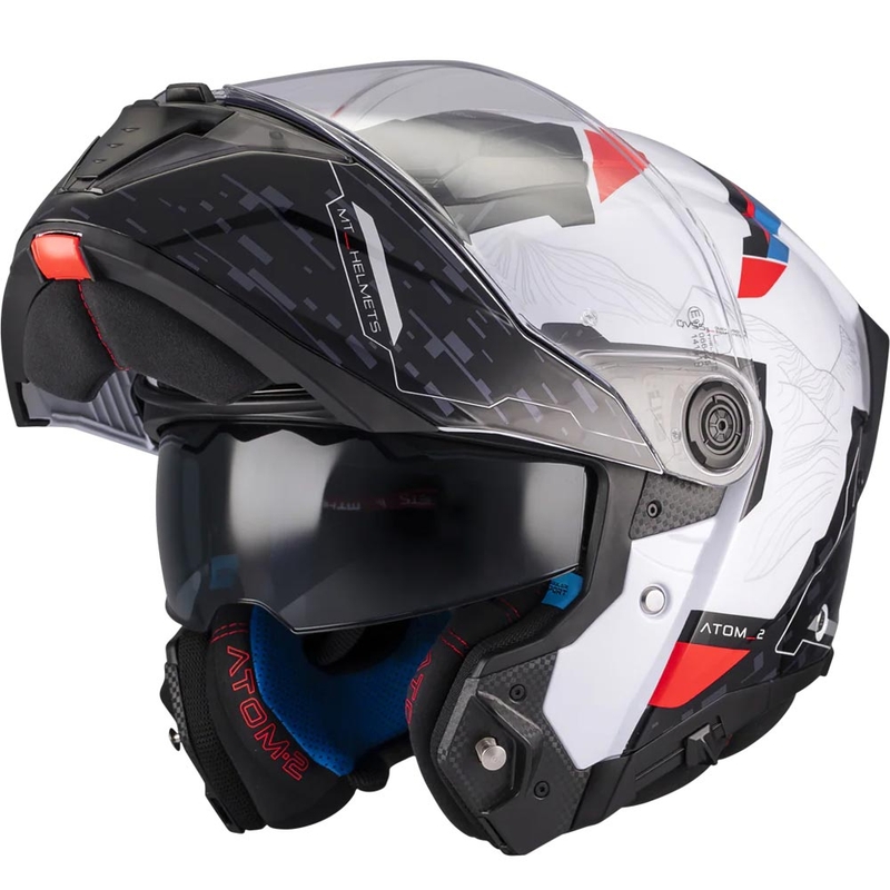 Casco de moto abatible MT Atom 2 SV Highlands A7 negro-blanco-azul-rojo