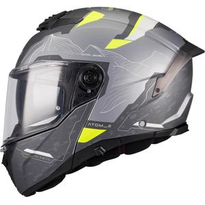 Casco de moto abatible MT Atom 2 SV Highlands E2 negro mate-gris-amarillo fluo