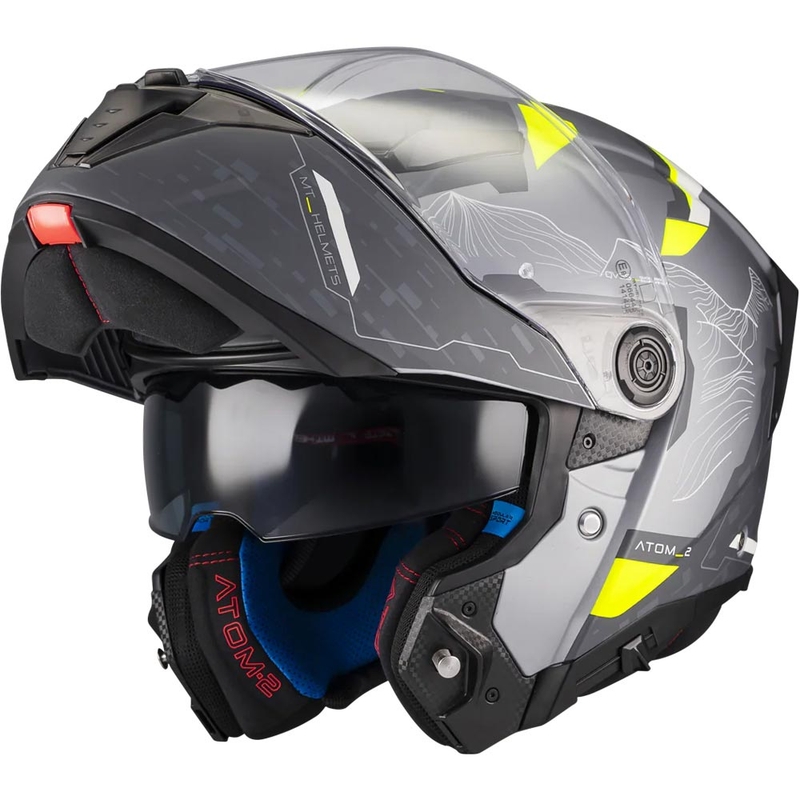 Casco de moto abatible MT Atom 2 SV Highlands E2 negro mate-gris-amarillo fluo