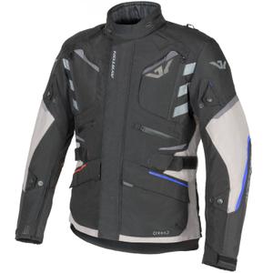Chaqueta de moto Ayrton Trail en blanco, negro, rojo, azul y gris.
