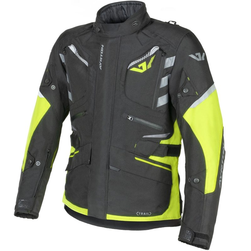 Chaqueta de moto Ayrton Trail negra-amarilla fluorescente-gris
