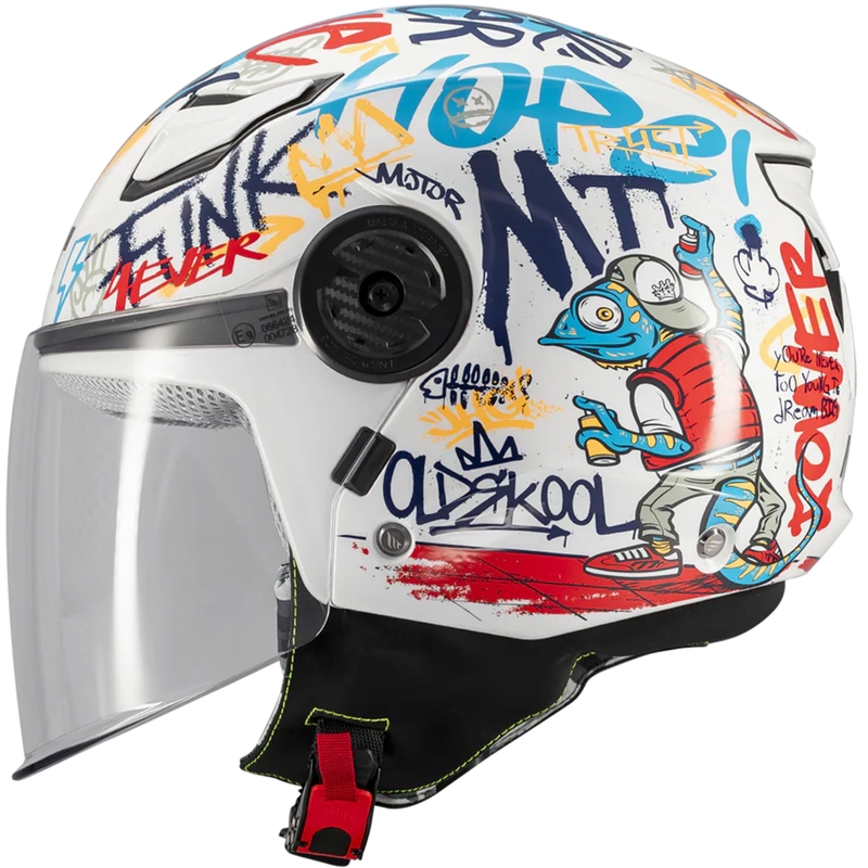 Casco de moto infantil abierto MT Lite Crew A5 blanco-azul-rojo