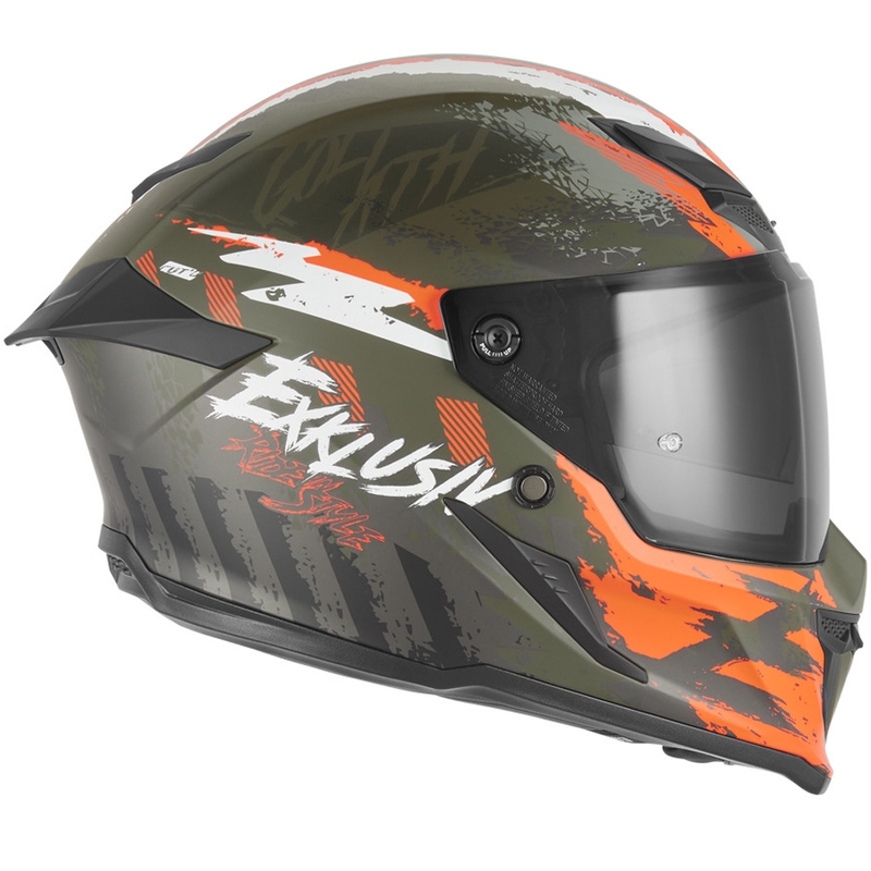 Casco integral de moto NOX Exklusiv Goliath Cut'D color caqui-naranja mate
