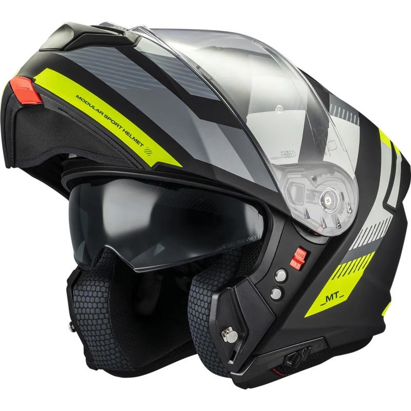 Casco de moto abatible MT Genesis SV Stroke B13 negro mate-gris-amarillo fluo