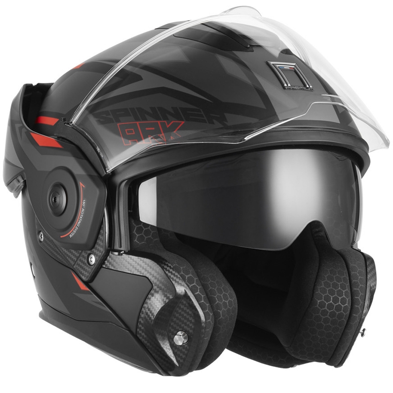 Casco de moto abatible NOX PREMIUM Spinner Ark negro mate-rojo