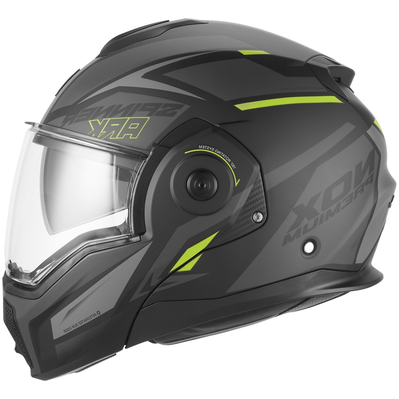 Casco de moto modular NOX PREMIUM Spinner Ark negro mate-amarillo fluo
